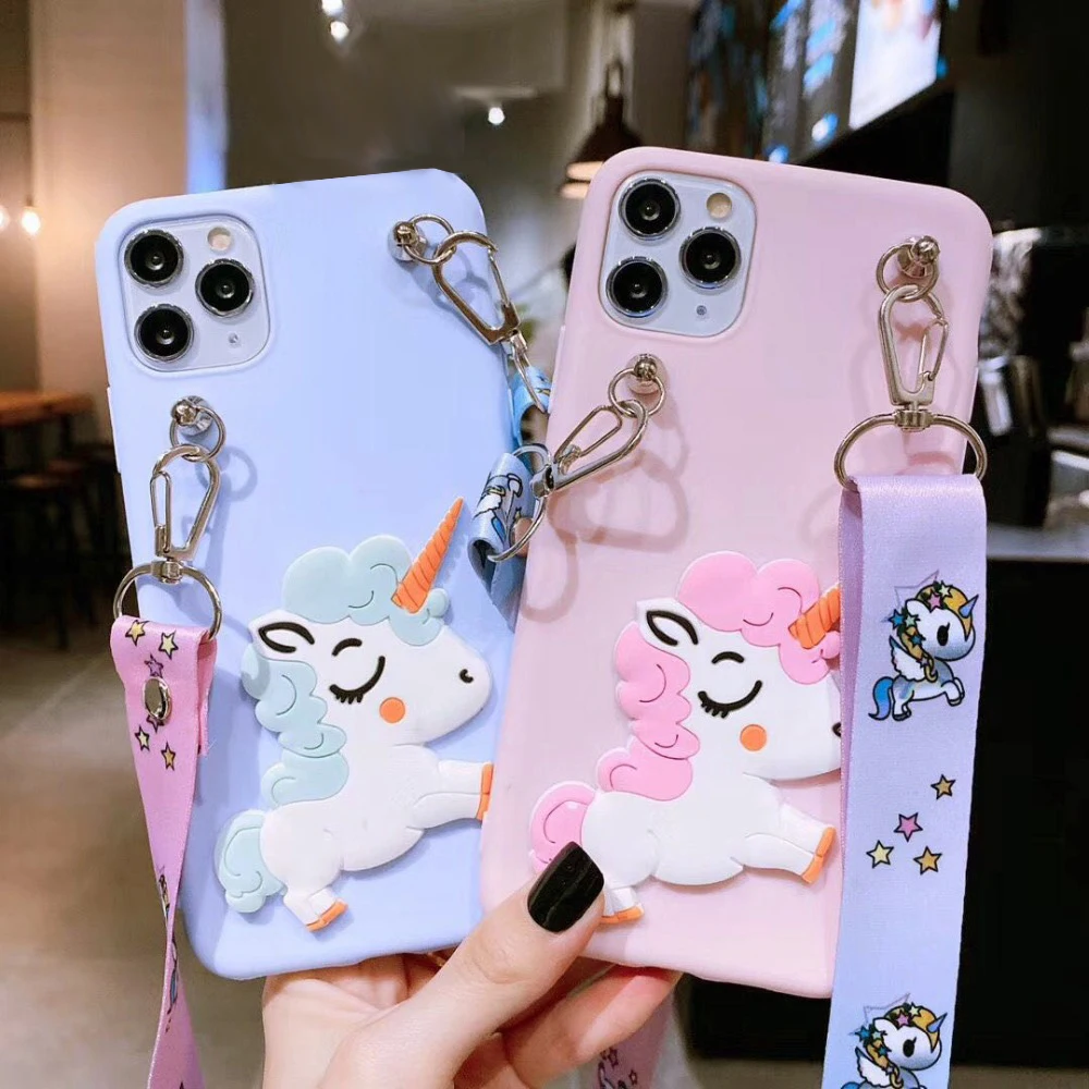 3D Cartoon Pink Unicorn Soft TPU Case For iphone 15 14 13 mini 5S SE 2020 X XS XR 11 12 Pro Max Cute Horse Rubber Bunny Cover image 3