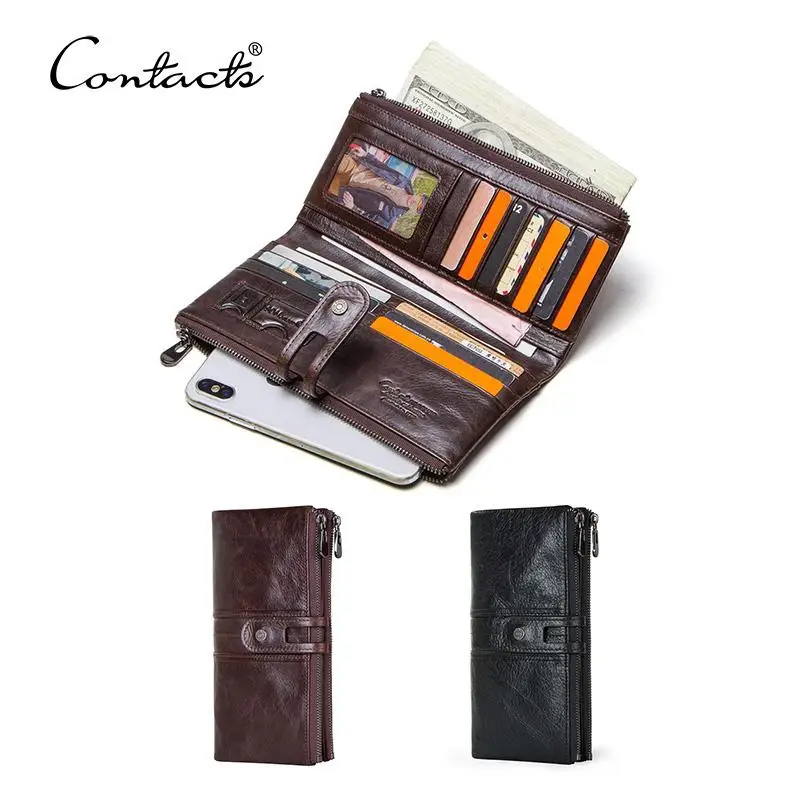 Genuine Leather Men Long Wallets Vintage Name Engrave Purse Card Holder Money Clip Coin Purse Phone Pocket Male Clutch Wallets