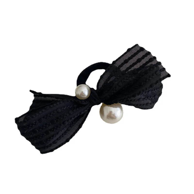 French Girl Fabric Pearl Bow Hair Rope Sweet Tied-up Hair High Elastic Headband Hair Ring Headdress Hair Accessories New