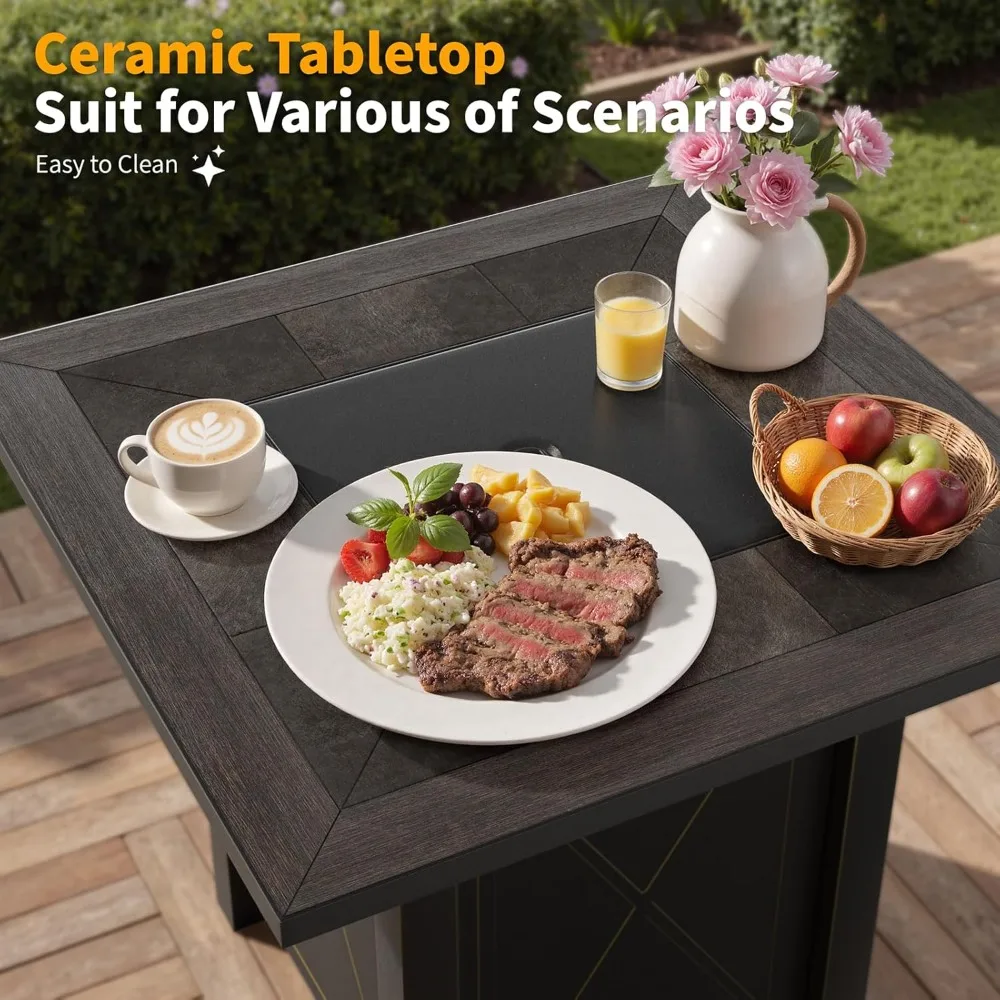 30" Propane Fire Table with Premium Ceramic Tabletop, 50000 BTU Powerful Gas Firepit Table - Includes Lid and Lava Rocks