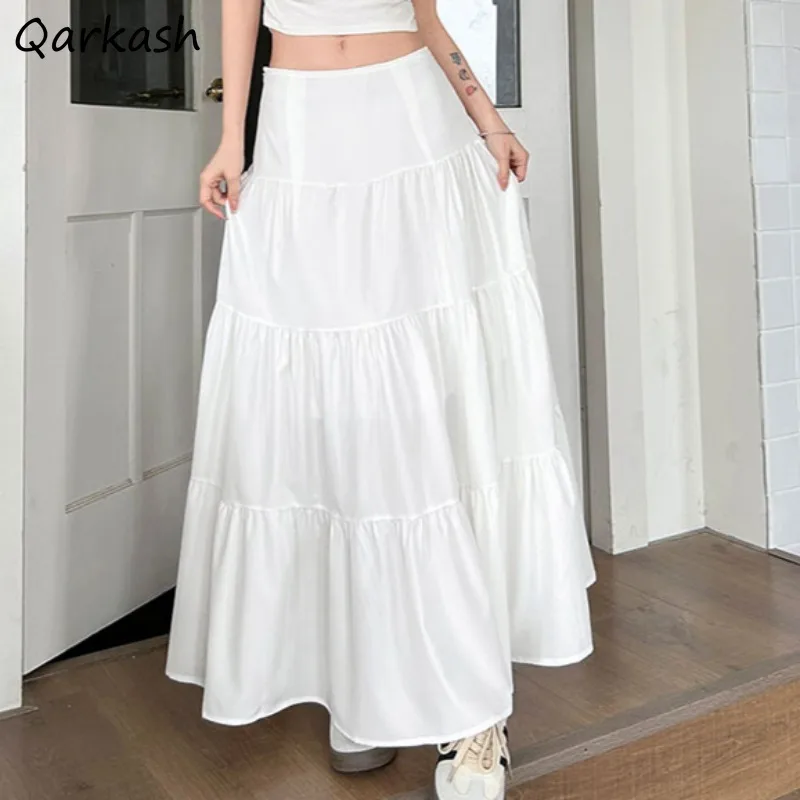 

White Skirts for Women Ankle-length College Young Girls All-match Spring Summer High Waist Zipper Fashion Solid Korean Style