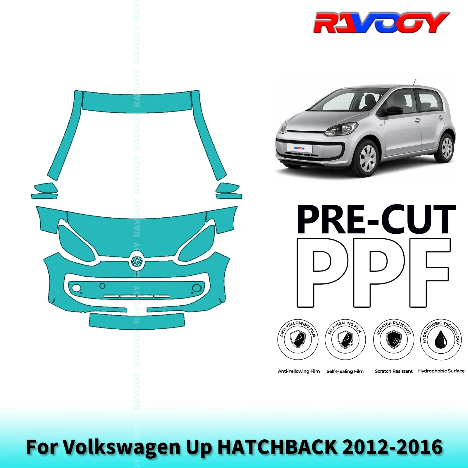 For Volkswagen Up HATCHBACK 2012-2016 Partial Front 8.5Mil Pre-Cut Paint Protection Film PPF Stone Chip Kit | Clear/Matte/Black