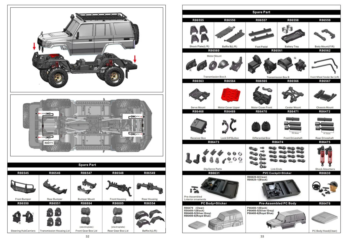 RGT Accessories R86467 R86485 for EX86190 1/10 RC Realistic Crawler 4WD Real Hard-core R/C Off-road Vehicle