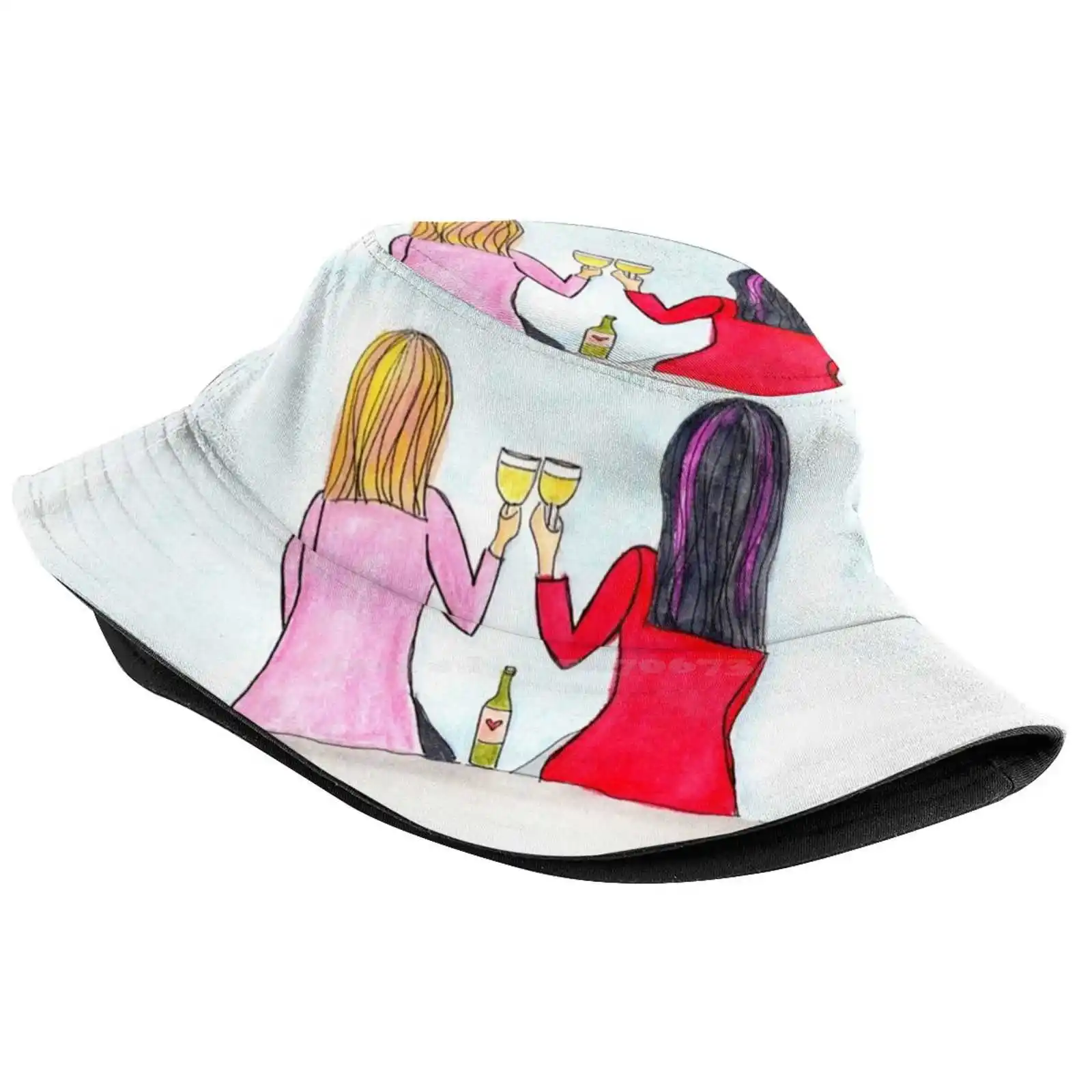 Cheers To Friendship Sun Cap Fisherman Hat Bucket Hats Wine Toast Girlfriends Cheers Friendship Celebrate Feminine