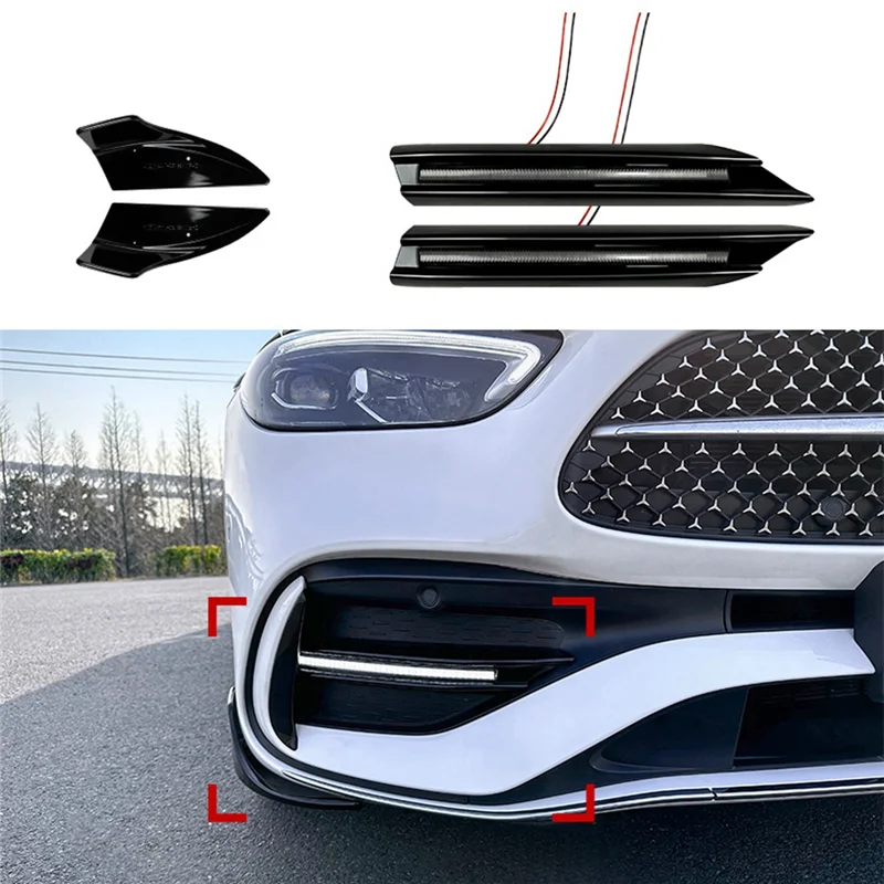 Front Bumper Lip Spoiler Splitter DRL LED Daytime Running Light for Mercedes Benz C-Class W206 C200 C300 C43 AMG 2022+