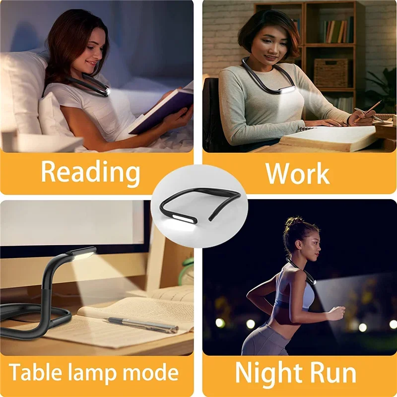 LED Neck Lamp Book Lights USB Rechargeable Flexible HandsFree Durable Reading Lamps for Camping Repairing Lighting Flashlight