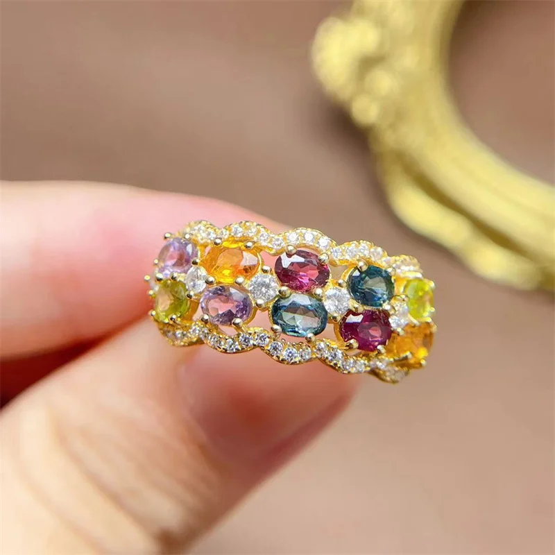 

Women's Ring 925 Silver Authentic Real Natural Multicolor Sapphire Ring for Girl Women Lady Christmas Gift with Certificate