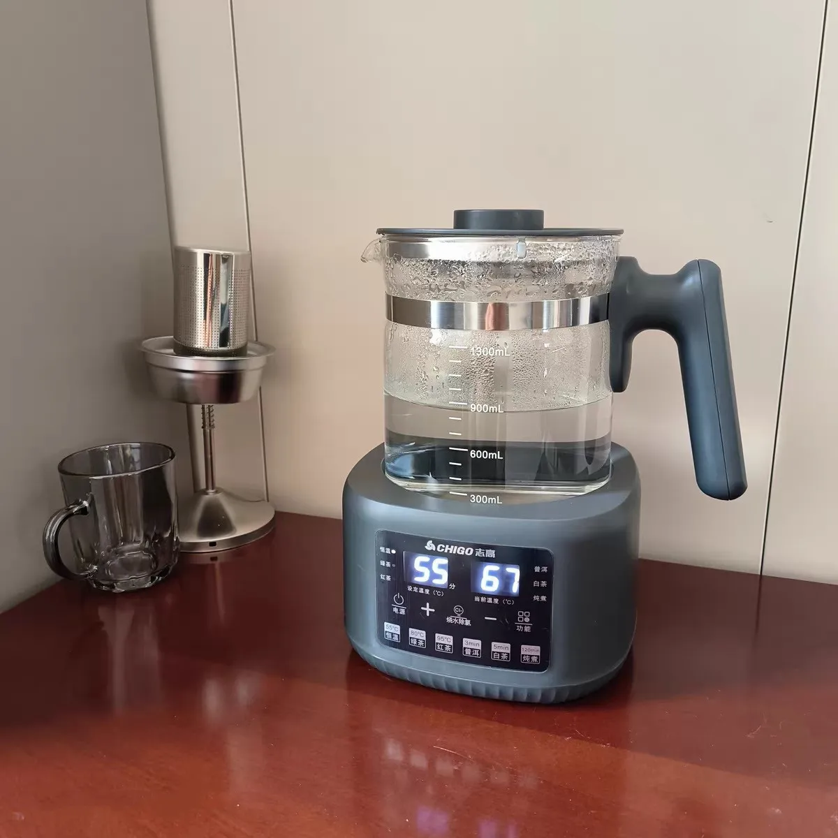 غلاية كهربائية 1.3 لتر مع وعاء صحي ذكي للتحكم في درجة الحرارة إبريق شاي زجاجي على شكل زهرة بخار 600 وات مناسبة للمنزل/المكتب #1