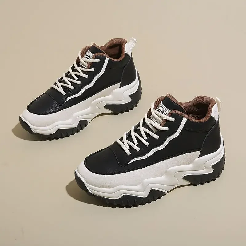 Women's 2025 Fall Chunky Dad Shoes Korean Ins Style Thick Heel Elevator Shoes Comfortable Thick Sole for Everyday Walk Versatile