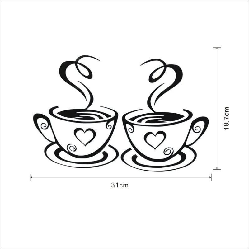 Mural Beautiful Design Decal Kitchen Restaurant Cafe Tea Wall Stickers Art Viny Coffee Cups Stickers Wall Decor (Size: One Size)