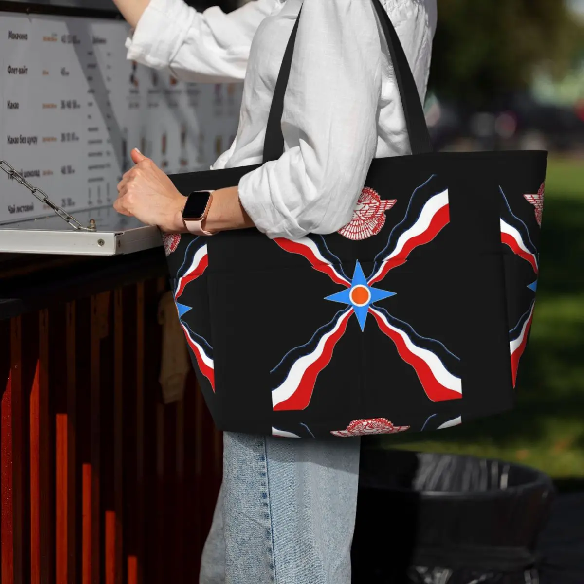 

Luxury Assyrian Suryoyo Flag Beach Tote Bag Sport Gym Yoga Duffle Large Tote Bag Women Travel Bag Fitness bag