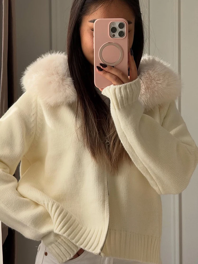 Tuularose Winter Weibliche Pullover Hoodie Strickjacke Flauschigen Zipper Patchwork Langarm Rippen Solide Stricken jacke Mantel Frauen Strickjacke