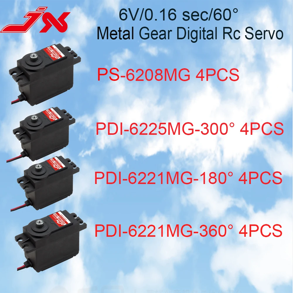 

4Pcs/Set JX Servo PDI-6221MG 20KG Large Torque Degree Digital RC Servo For 1/10 1/8 Car Boat Helicopter Robot Spare Accessories