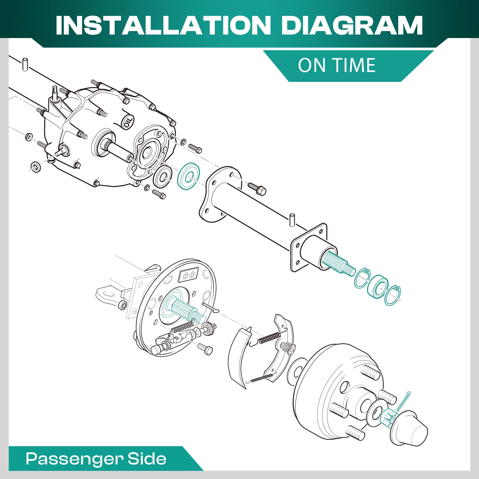 Passenger Side Rear Axle Shaft Kit 30 Teeth for 1994.3-2009 EZGO Gas TXT, Medalist, ST, MPT Gas Golf Cart OEM #72057-G01