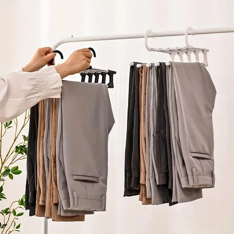 5 In 1 Pants Hanger Stainless Steel Pants Hanger Telescopic Folding Pants Skirt Hanger Multi-functional Multi-layer Pants Hanger