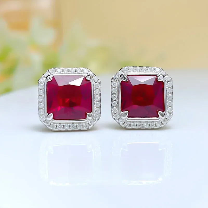 

Pigeon Blood Red S925 Sterling Silver Fashionable Style Earrings Sterling Silver Anti Allergy Earrings Wedding Jewelry