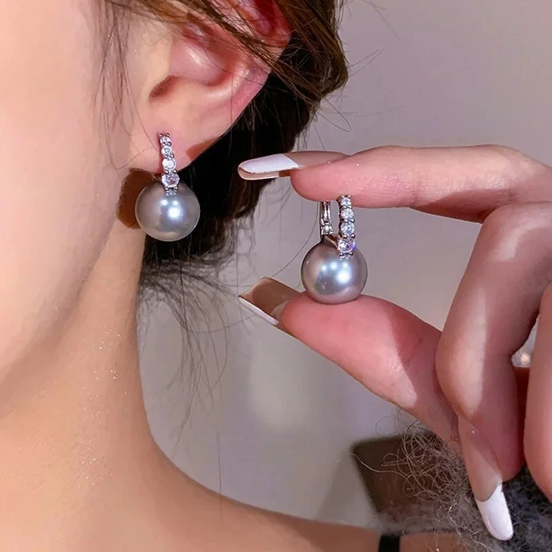 New Trend Pearl Pendant Micro-paved Zircon Silver Color Earrings for Women Light Luxury Temperament Girls Party Jewelry Gift