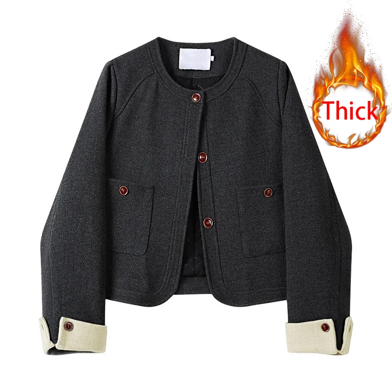 خمر الصوف يمزج معاطف النساء أنيقة اقتصاص المرقعة مبطن سترة صوفية الشتاء السيدات الكورية طويلة الأكمام ملابس خارجية جديد