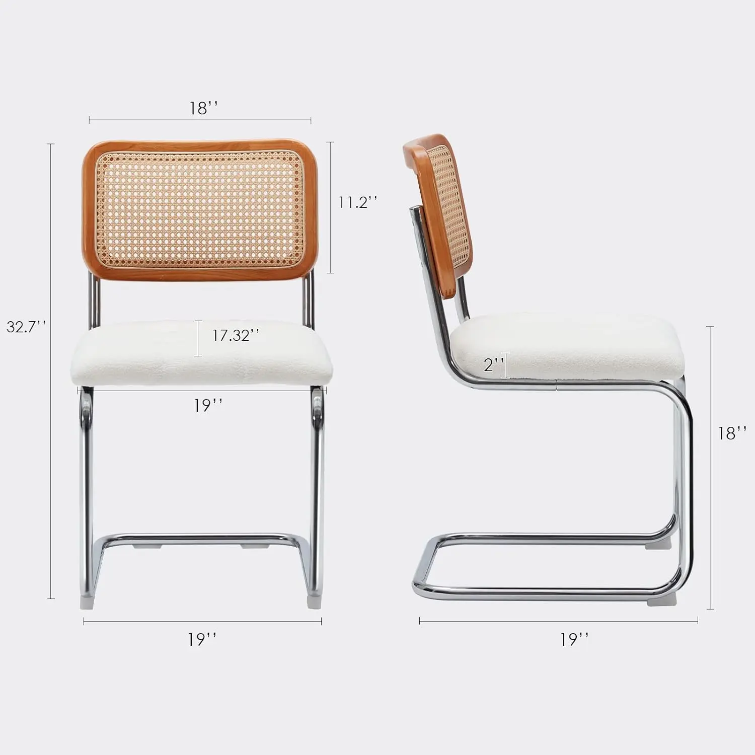 Kitchen Dining Chairs Set Of 2,Mid- Modern Chair Armless Mesh Backrest Cane Rattan Chairs For Home Dining Room(White,Velvet)