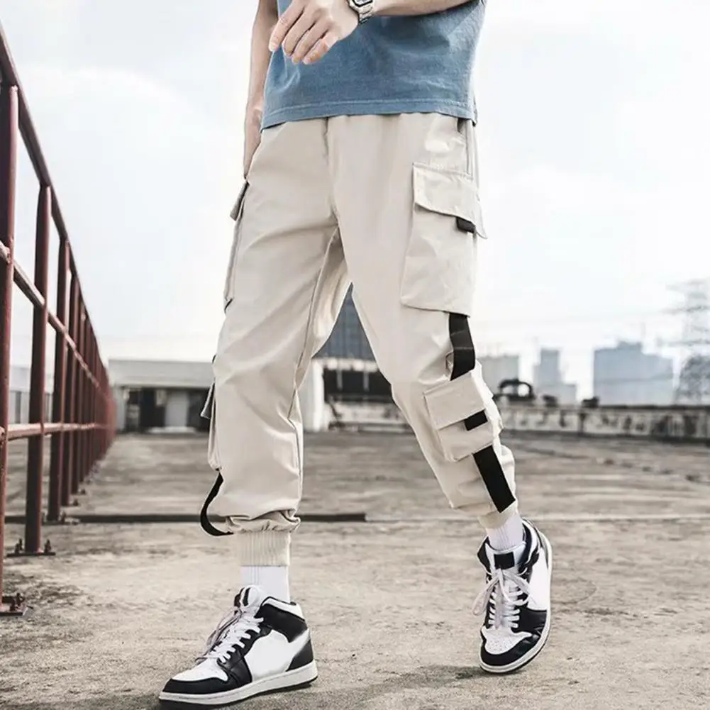 

Loose Fit Multi Pocket Joggers For Spring Summer, Men's Street Style Waist Drawstring Casual Pants Cargo Pants For Fitness
