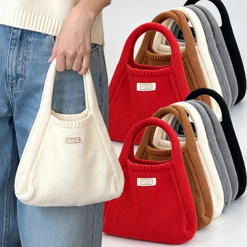 Korean-style Ins Colorful Knitted Small Handbag Versatile Storage Bag Autumn Winter Women Portable Cute Tote Wristlet Bag 2026