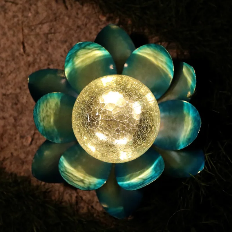 1pc Solar Lotus Lamp Courtyard Crack Lighting Ground Insertion Landscape Lamp Waterproof Garden Ice Hockey Burst Lamp