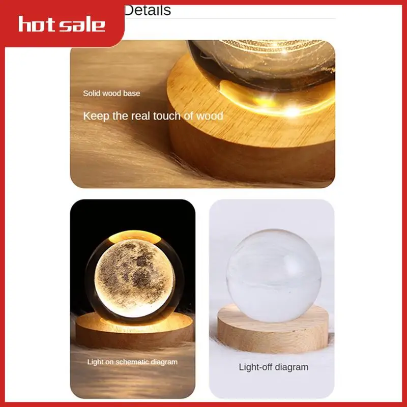 

BEAU-Crystal Ball Night Light With Base LED Table Lamp Lighted Stars Galaxy USB Power Warm Night Light For Kid