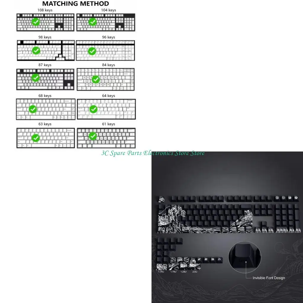 SZ Fynmi Ukiyo e Art Theme Cherries Profile PBT Keycaps 127Key for Mechanical Keyboards with Side Print and ANSI ISOs Support
