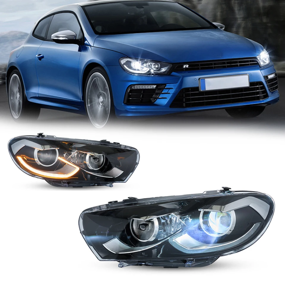 VWシロッコ09-17年式RHD/LHDスタイル用ホットLEDヘッドライト、フルLED