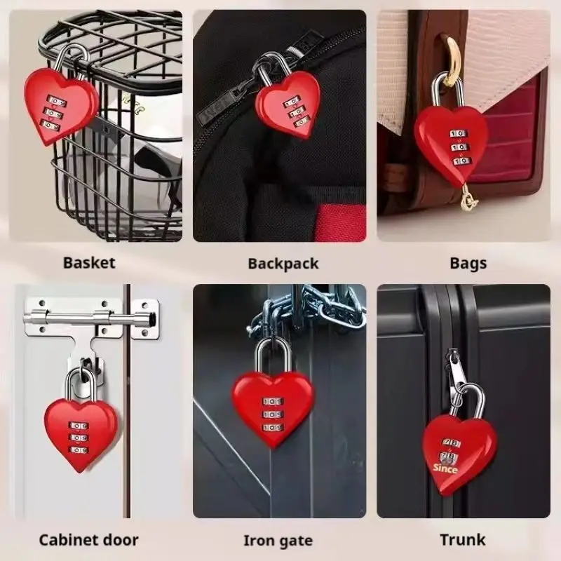 Mini candado de código de metal de 3 dígitos, candado de maleta en forma de corazón, casillero de habitación, candado de seguridad, mochila al aire libre, candado de pareja de amor