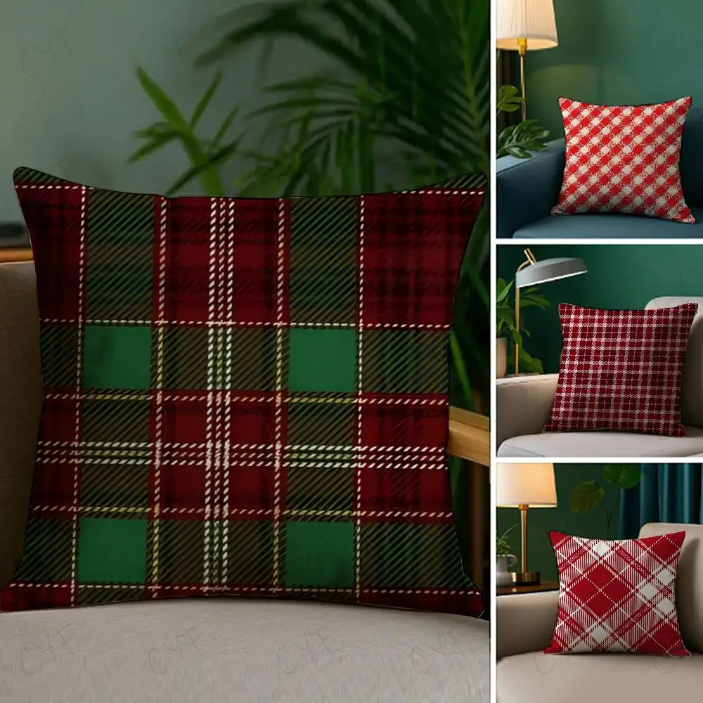 

Christmas red grid Pillow Case Custom Printed Brushed Fleece Pillow, Baby Skin-Touch, Eco-Friendly Dye-Sublimation Cushion for H