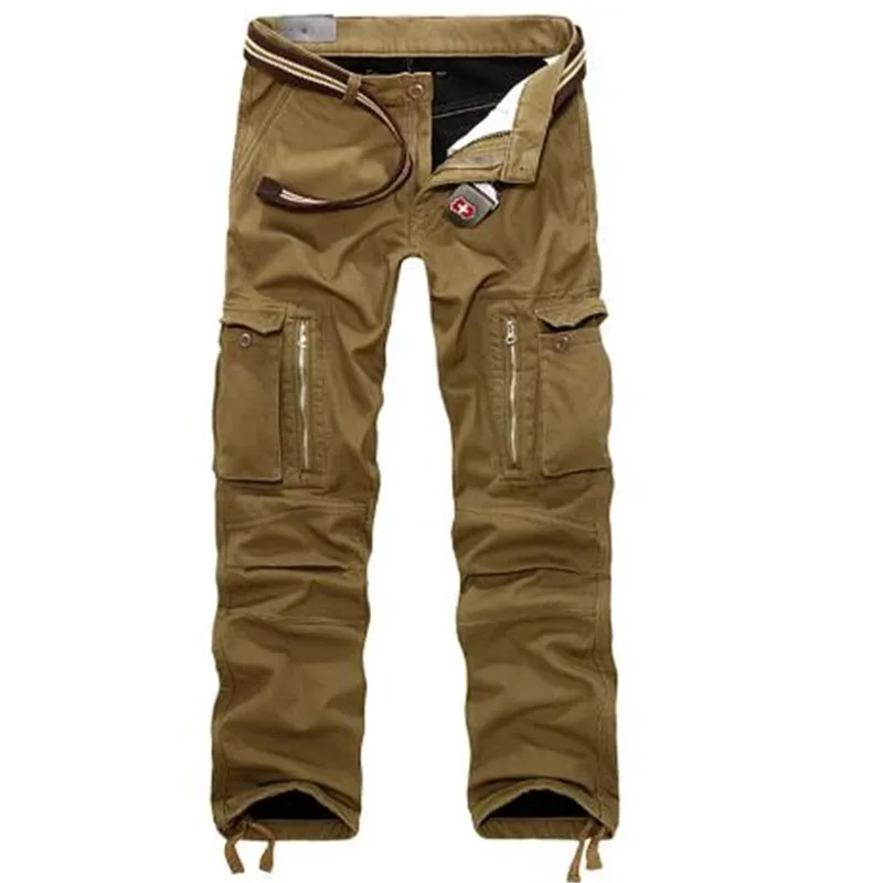 Men Fleece Cargo Pants Winter Thick Warm Pants Full Length Multi Pocket Casual Military Baggy Tactical Trousers Plus size 28-44