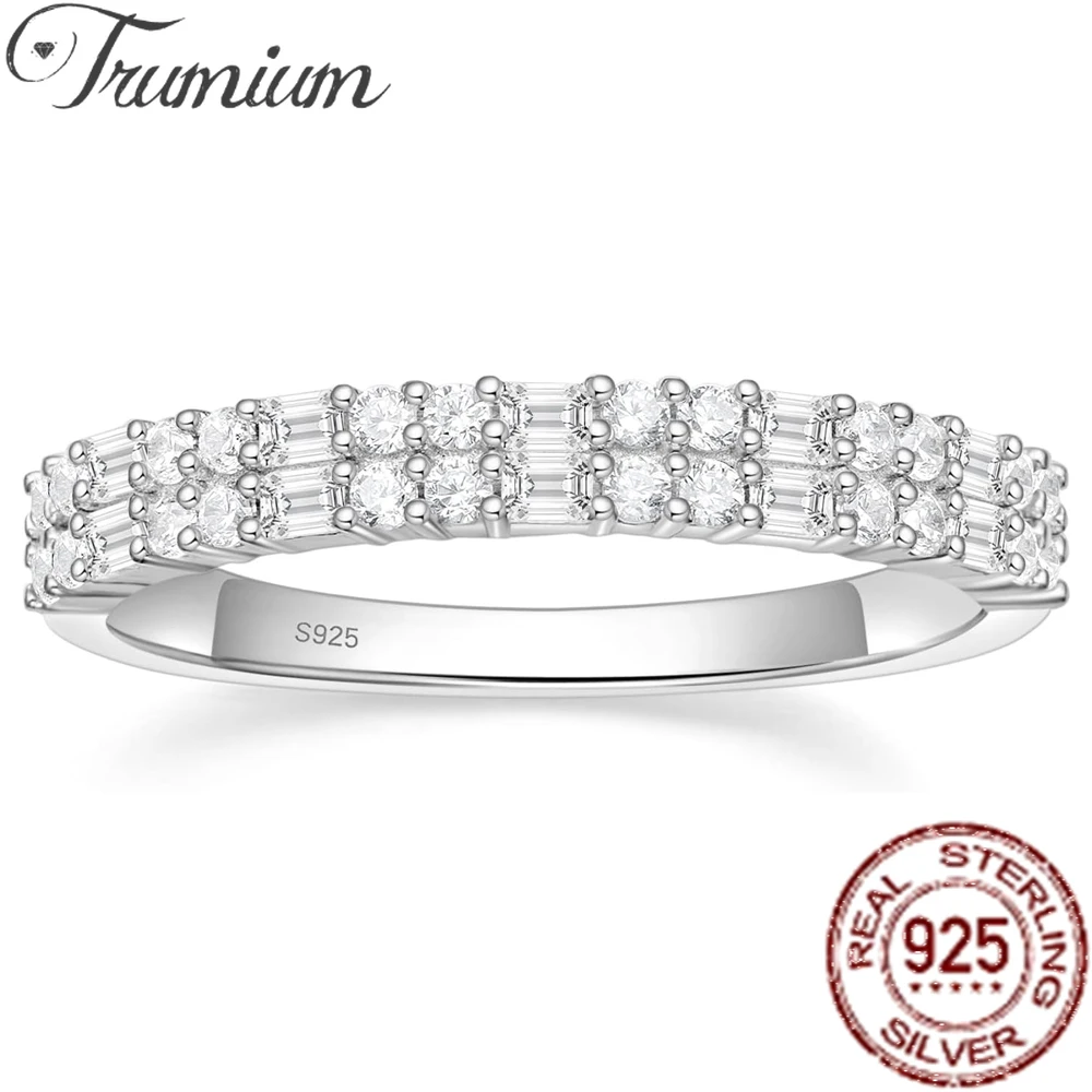 

Trumium 925 Sterling Silver Wedding Bands for Women Baguette Round Sparkling Cubic Zirconia Stackable Promise Rings Anniversary