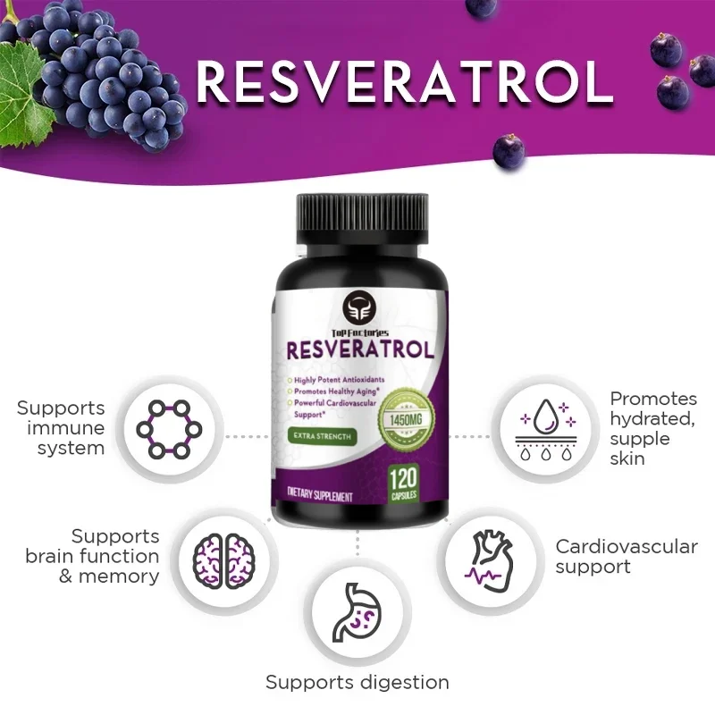 High Potency Resveratrol Supplements Rich in Transresveratrol Effective for Antiaging Cardiovascular & Joint Support