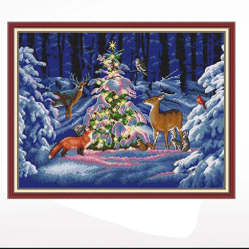 

Christmas light landscape cross-stitch living room bedroom hanging painting, 11CT/14CT hand-embroidered