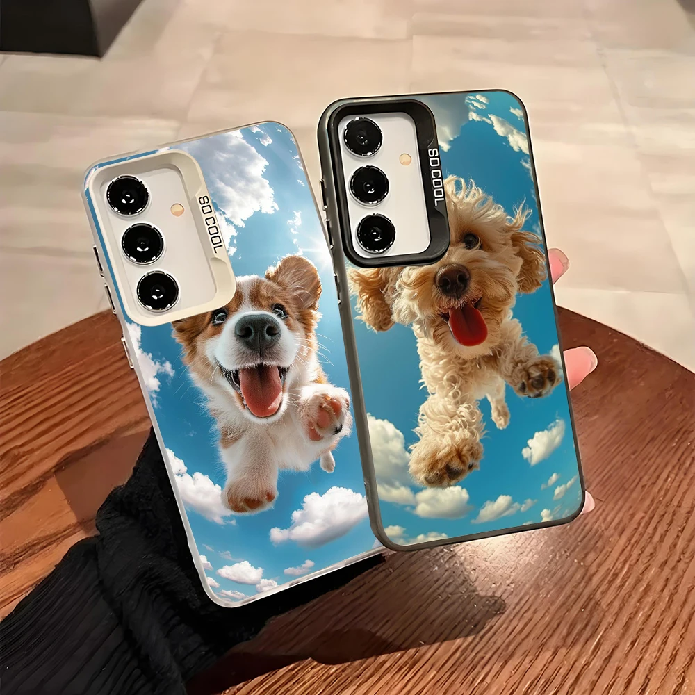 Silver IMD Case For Samsung A56 A36 A26 A24 A17 5G A16 A14 A12 A32 A50 A70 A22 A54 A52 5G A06 A07 4G Cover Art Funny Dog Sky