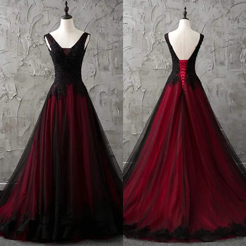 

Customized Luxury Tulle V-Neck Evening Dress Exquisite Appliques Prom Dresses Delicate Contrast Color Special Occasion Gowns