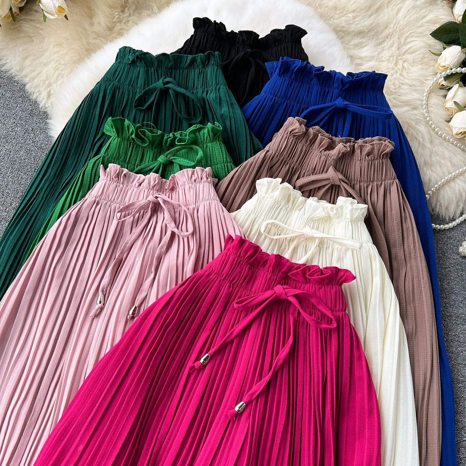 Women Long Pants Wide Leg Pant Solid Loose Y2k Casual Lace Up Tight High Waist Capris Regular Pleated Trousers Summer 2026