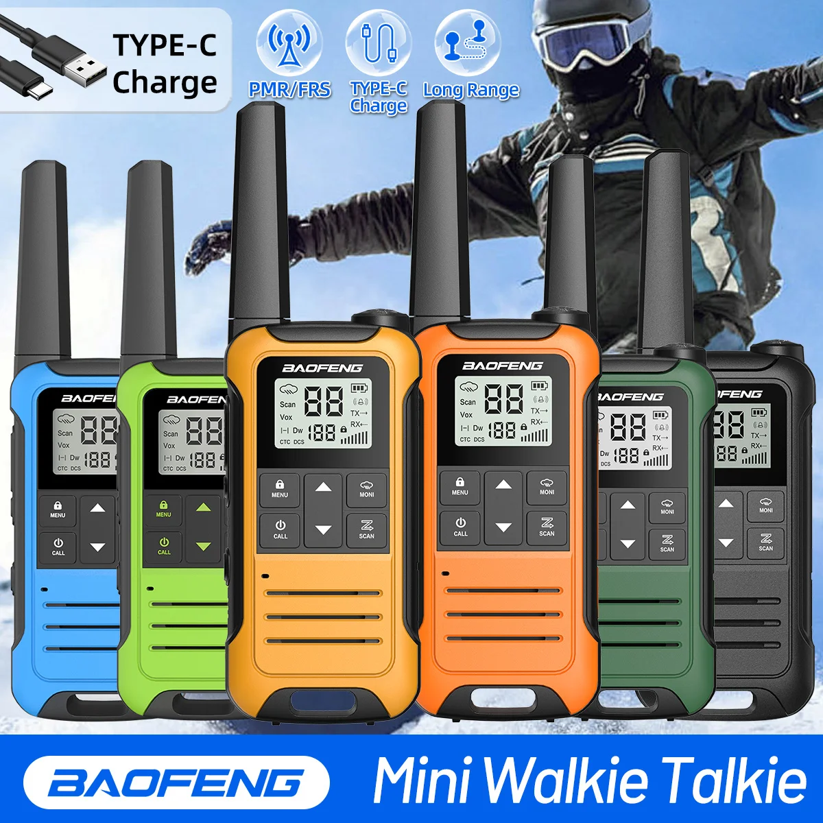2pcs Baofeng F22 Mini Walkie Talkie PMR/FRS Long Range NOAA Type-C Charger Portable Two Way Ham Radio For Hiking