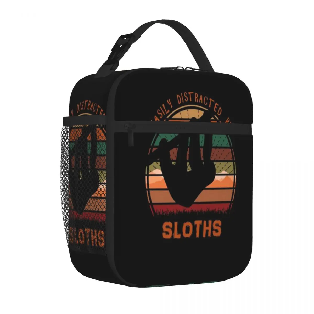 Bestselling Easily Distracted By Sloths Retro Sunset Lover Travel Style Reusable Lunch Bag Bus Trip Compact Lunch Bag