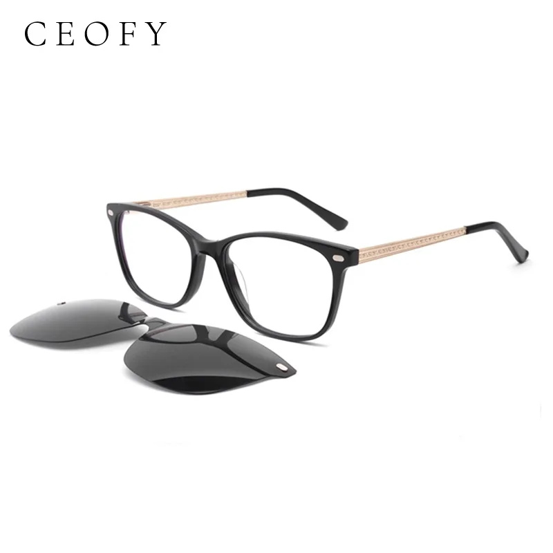 

Ceofy Men Women Acetate Glasses Frame Brand Design Sun Clip On Polarized Sunglasses Optical Prescription Vintage Eyeglasses