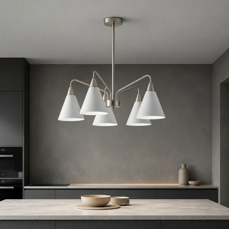 Modern Scandinavian Metal Cone Shade Minimalist White Multi Head Hanging Design For Dining Room