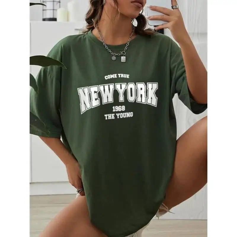 

Хлопковые женские футболки When 1968 The New York Is Young, повседневные футболки большого размера, уличная одежда для творчества, индивидуальная повседневная одежда