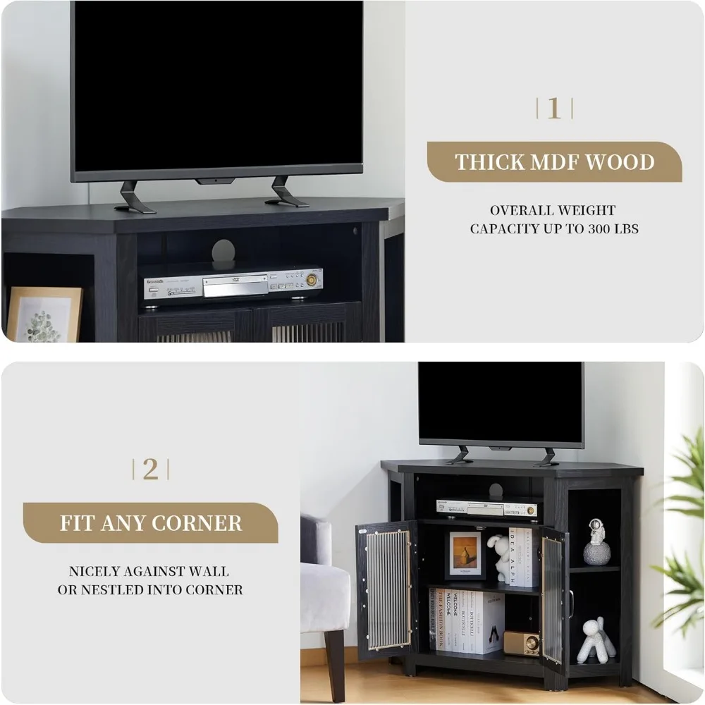 48-дюймовая угловая подставка для телевизора: развлекательный центр для хранения носителей с полками и дверцами, консольный шведский шкаф