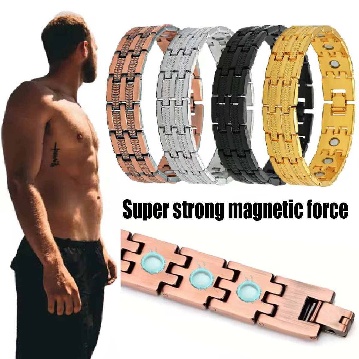 Vinterly Magnetic Pure Copper Bracelet Men Wheat Leaf 13mm Wrist Band Magnet Arthritis Pain Relief Male Energy Jewelry Male