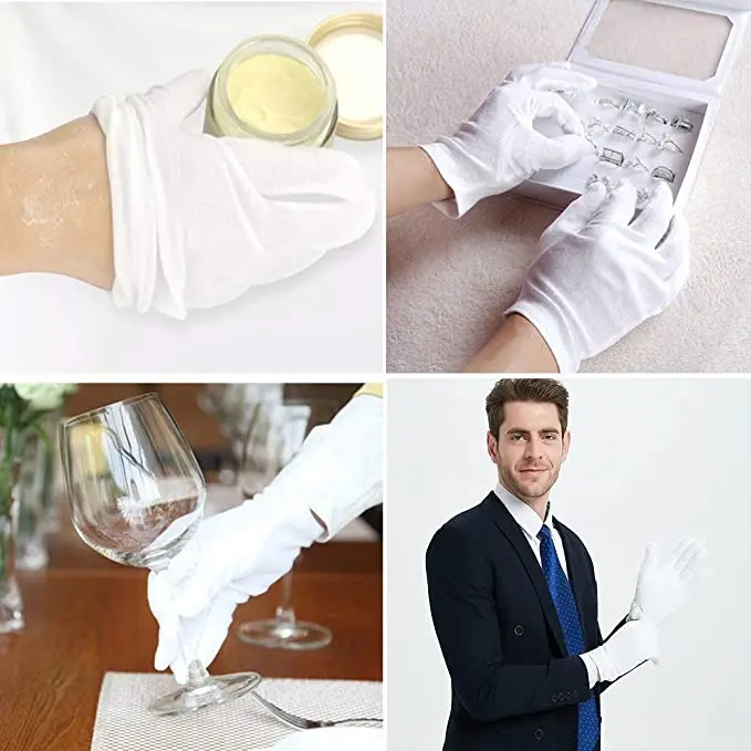 Guantes de trabajo blancos de algodón para manos secas, guantes de SPA de película, guantes de alta elasticidad, herramientas de limpieza del hogar, 1-6 pares