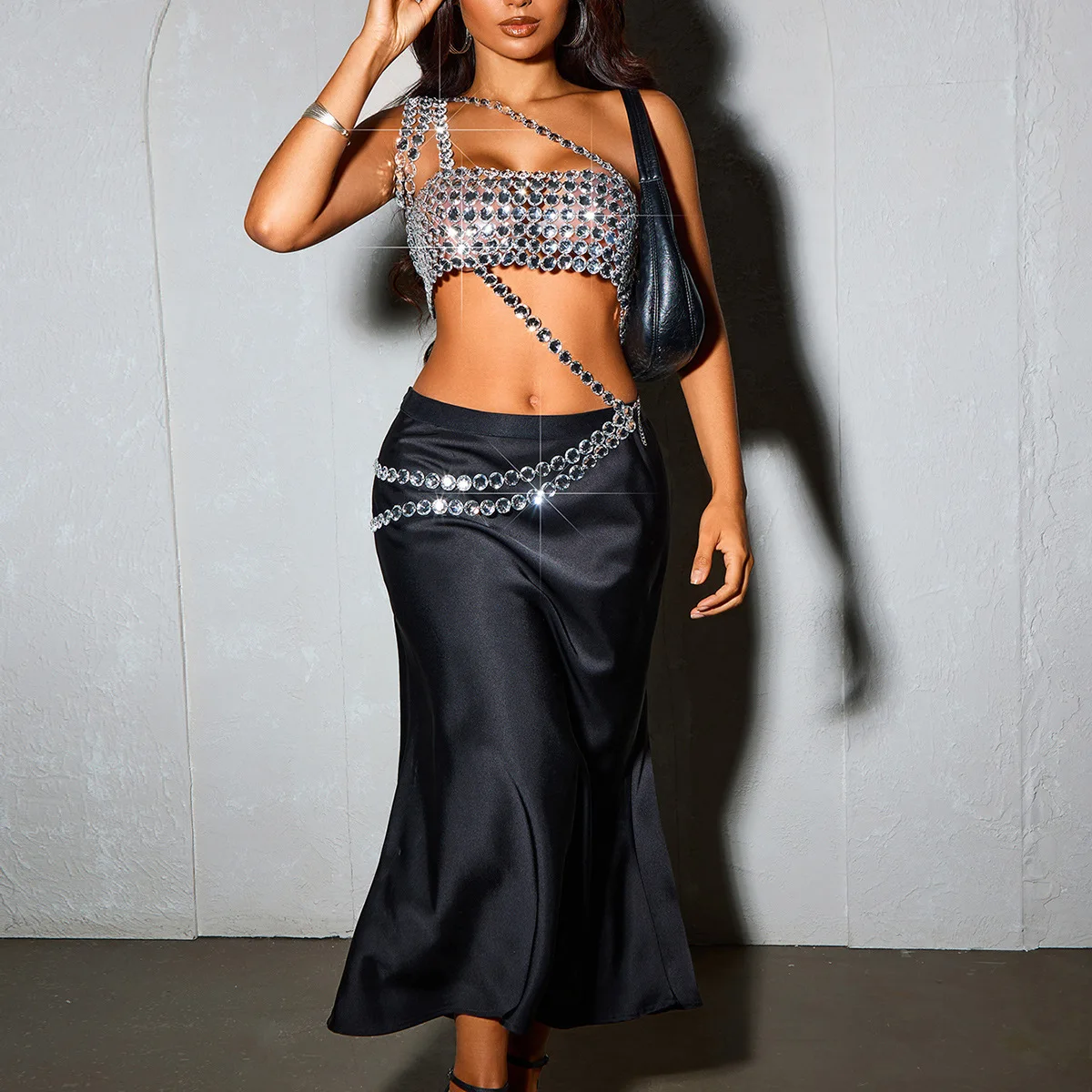 New Spice Girls Summer Inner Sexy Slim Backless Jeweled Neck Camisole Vest Bra Outer Costume Jewelry Women L24213