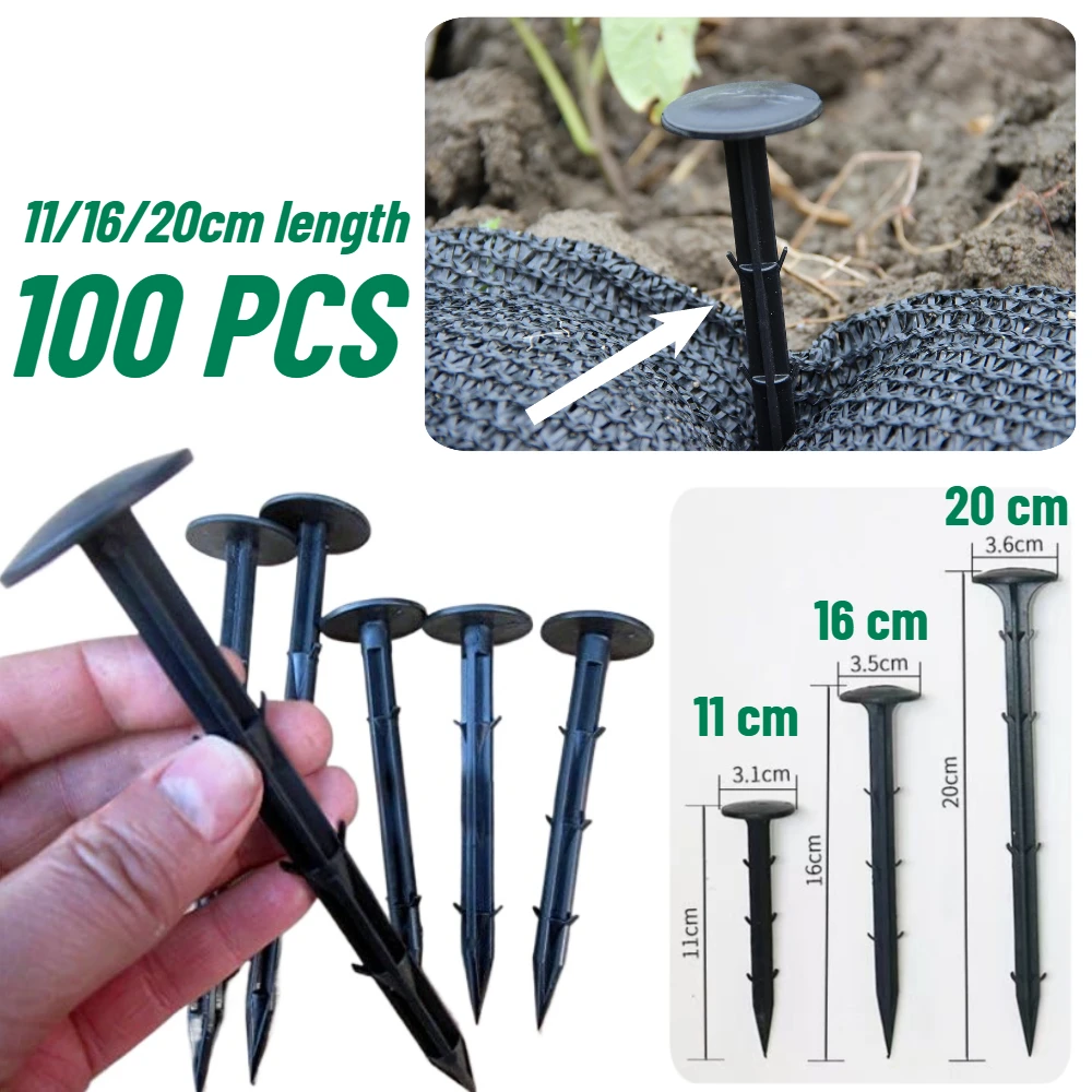 100Pcs 11cm/16cm/20cm Sturdy Plastic Stakes Black Anchors Rustproof for Hold Down Landscape Fabric Lawn Edging Tents Rain Tarps