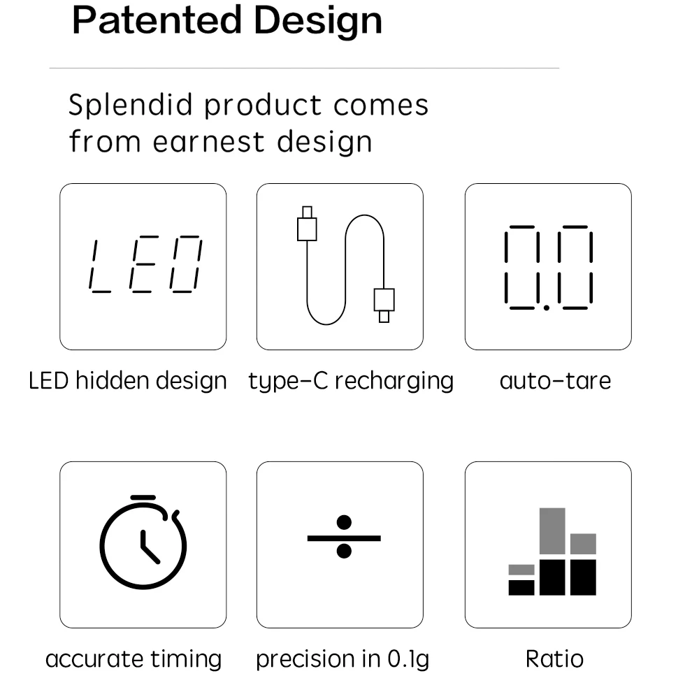 Smart Coffee Scale With Timer Mini Electronic Scale Dual Digital Display Coffee Scales 2kg USB Kitchen Weighting Scales
