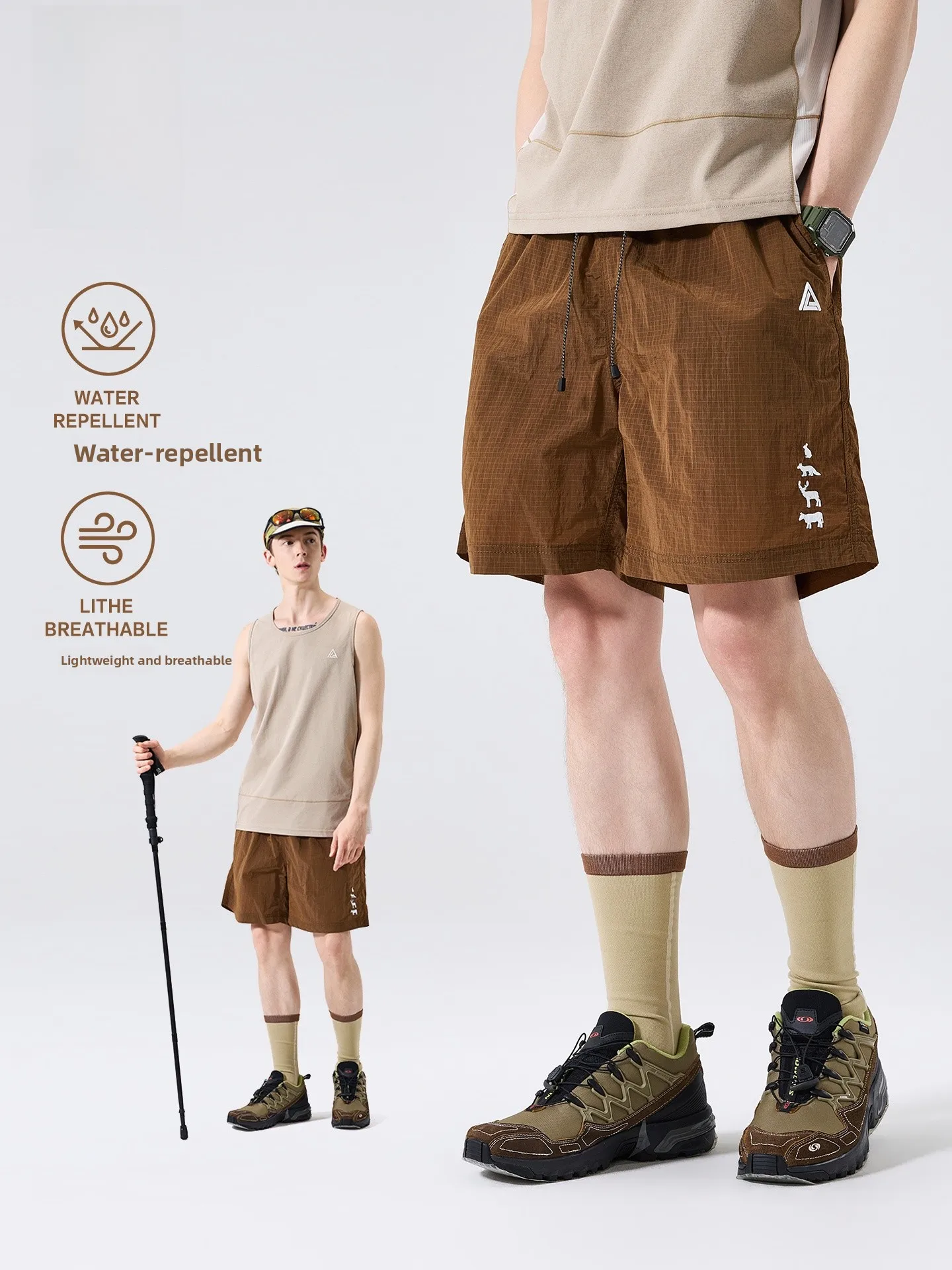 LAZY DAY Outdoor Quick Dry Lightweight Breathable Men's Sport Shorts Summer Cool Feeling Five-Quarter Length Hiking Mountain ...